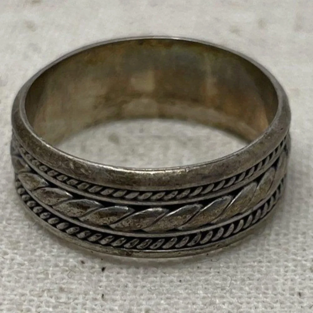 Vintage Sterling Silver 925 Braided Rope Band Ring Size 5.5 M209 Oxidized 2.6g